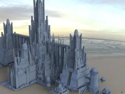 Ancient Dracula Castle towers with Bridges and City extension 3D model
