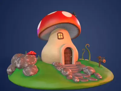 Mushroom house cartoon Low-poly 3D model