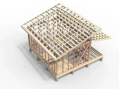 Wooden frame house Low-poly 3D model