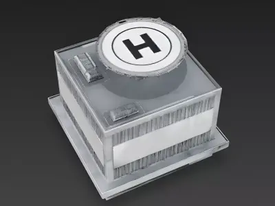 Heavy Brutalist Corporate Block with Helipad 3D Model Low-poly 3D model