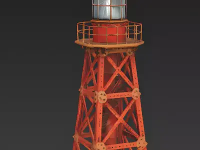 Vintage Industrial Skeletal Iron Lighthouse 3D Model Low-poly 3D model