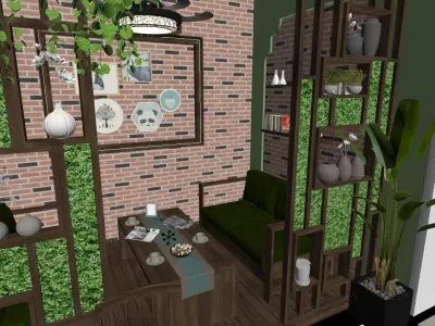 Sun roomn restaurant card seat bar European style screen 3D model