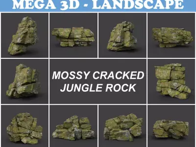 Low poly Mossy Cracked Jungle Rock 220202 Low-poly 3D model