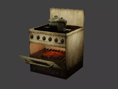 Low Poly PS1 Retro Oven Kitchen Prop FBX OBJ GLB Low-poly 3D model
