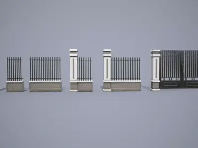 Gate and fence high quality low poly with full materials Low-poly 3D model
