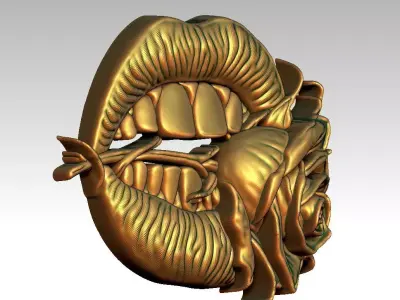 2 mouth biting rose CNC Relief Model 3D print model