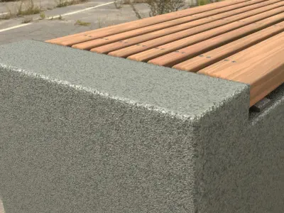 Bench -6- Wood on Concrete Block Low-poly 3D model