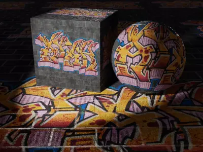 Stone Brick Wall with Graffiti PBR Texture Texture