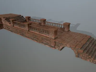 ruin set 1 brick bridge with stairs Low-poly 3D model