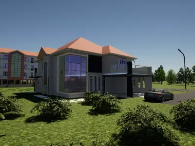 four bedroom house and surrounding 3D model