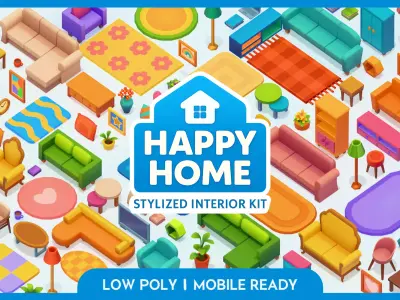 Happy Home - Stylized Living Room Interior Kit - Low Poly 3D Low-poly 3D model