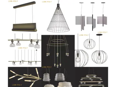 Chandelier collection low poly 3d model pendant light Low-poly 3D model