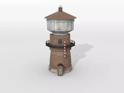 Old railway water tower Low-poly 3D model