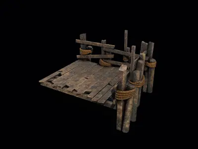 Wooden Bridge Low-poly 3D model 5