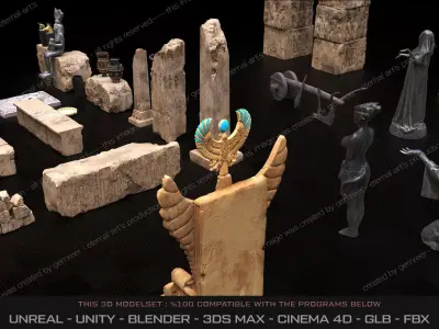 Ancient Egypt Ruins and Oasis Decor Set 3D model