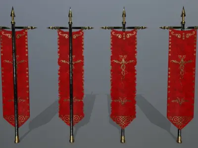 flag set 1 swords and banners of chinese dynasty Low-poly 3D model
