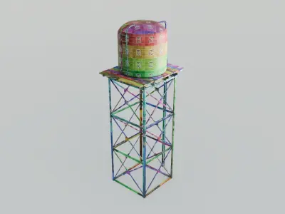 Tall Water Tower with 4K Textures Low-poly 3D model