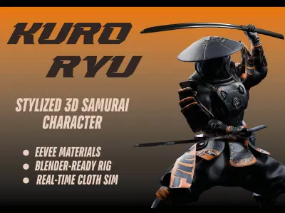 KURO RYU Stylized Samurai Character Blender Only Low-poly 3D model