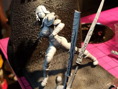 Fantasy 3D Print Pin Up Figurine - Mistress Army Berserker 3D print model