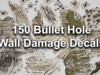 150 Bullet Hole Wall Damage Decals Texture