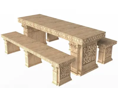 Stone Bench and Table 02 Low-poly 3D model