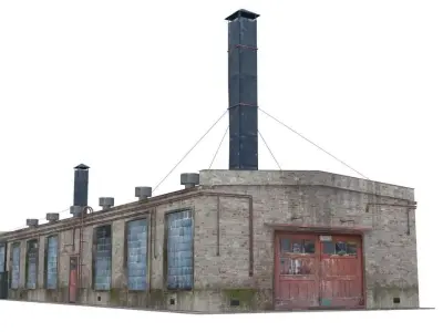 Old boiler house building Low-poly 3D model