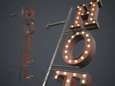 Old Metal Hotel Sign PBR Game Ready Low-poly 3D model