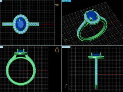 Oval Center Stone Halo Ring with Diamond Shank 3D print model purchase