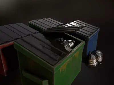 city trash cans and trash bags Low-poly 3D model