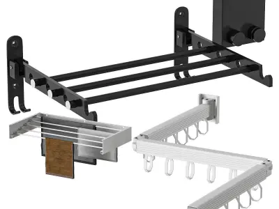 Wall Mounted Clothes Hanger Rack Set 3D model