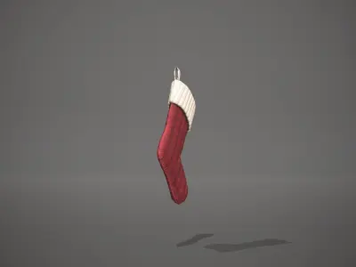 Red and White Cable Knit Christmas Stocking Low-poly 3D model
