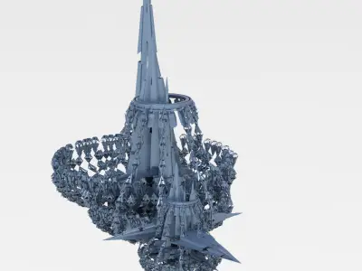 Alien planet mining station base 8 Low-poly 3D model