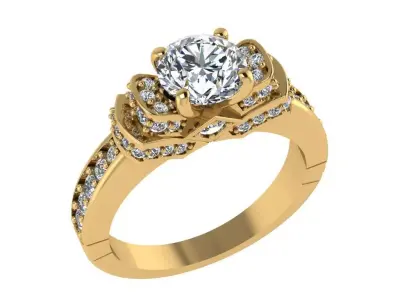 Ring231 gold engagement ring with diamonds 3D print model