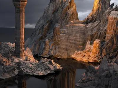 Dantes Underworld Ancient Stone Walkways Pillars Kit bash 3D 3D model