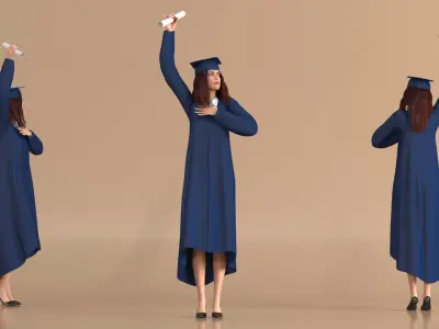  Graduate Woman with Cap and Gown Rigged for Maya 