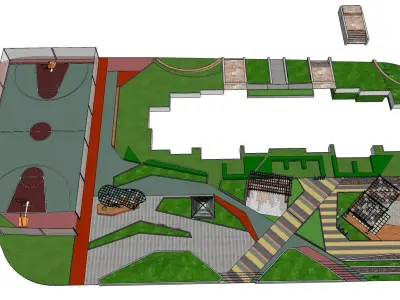 Recreational Park Design with Tennis Court 3D model