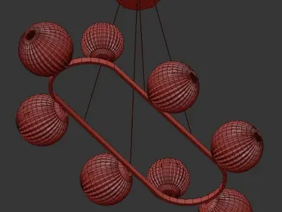 SILVANA gold chandelier with six glass balls hanging from it 3D model