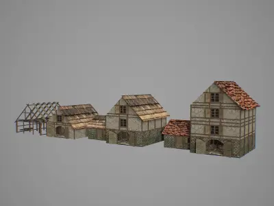 Storehouse medieval houses - medieval houses Low-poly 3D model