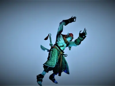 Goblin character flying in air Low-poly 3D model