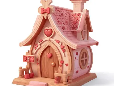 Stylized Valentine House 3D Model Low-poly 3D model
