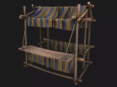 Medieval Market Stall Blue  Low-poly 3D model