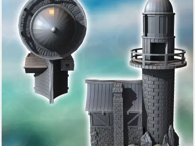 Medieval lighthouse on rock with annex building and large dome 1 3D print model