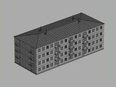 Soviet-style residential building with balconies 3D model