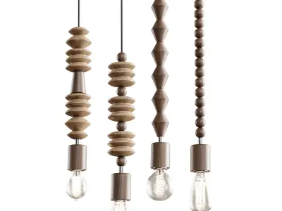 Nordic Wooden Geometric Beads Pendant Lamp 3D model