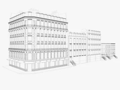 Row Houses and Parisian buildings Low-poly 3D model