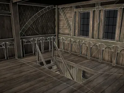 Medieval Lake Village - House 17 with interiors Low-poly 3D model