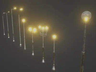 lowpoly street lights Low-poly 3D model