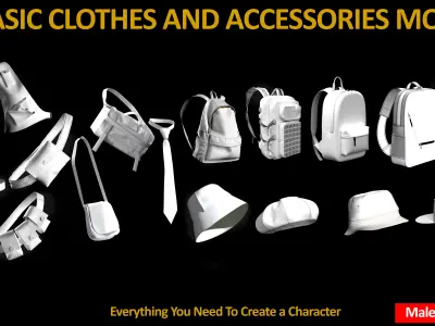 62 BASIC CLOTHES AND ACCESSORIES MODELS Low-poly 3D model