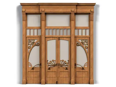 Door0015 wooden door with ornate carvings 3D model