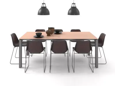 Dining Set 5 leather chair - 3D model